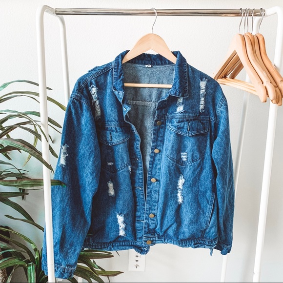 Jackets & Blazers - Oversized Distressed Denim Jean Jacket